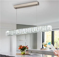 Crystal LED Linear Chandelier – Dimmable 3-Color Modern Pendant Light