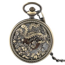Retro Phoenix Design Men Automatic Mechanical Pocket Watch Pendant Chain Gift