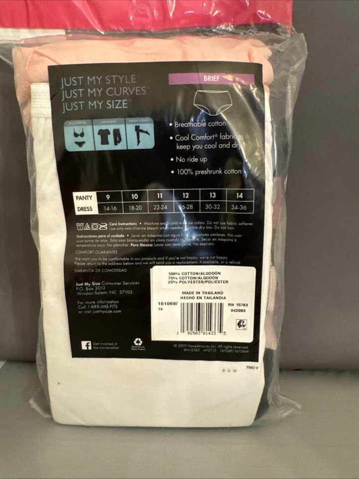 Nuevos pares de calzoncillos de algodón Just My Size 6 talla 14 sin montar Foto 2 de 3