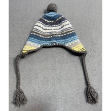 American Eagle Outfitters Striped Knit Beanie Hat Tassels Wool Blend Blue