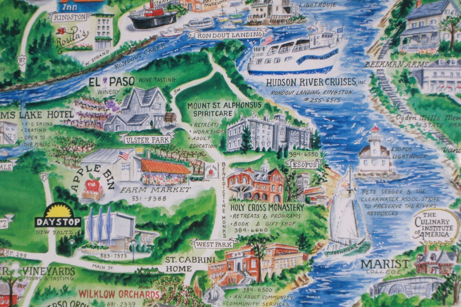 Hudson River Valley NY Customed Framed Playful Pictorial Map Print 34"H x 28"W