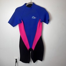 LL Bean Vintage Short Wetsuit Womens 8 Black Colorblock Neoprene Zip Diving Surf