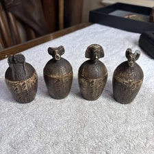 4 Vintage Antique Egyptian Canopic Jars Pharaoh Pyramid Sons Of Horus Stone Rare
