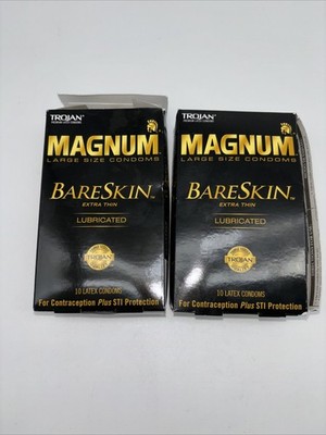 2 Trojan Magnum Large size BareSkin Lubricated Condoms 10 Ct ~ Open/Damaged Box