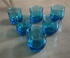 6 Vintage Anchor Hocking Flair Laser Blue Rocks Old Fashioned Glasses