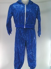 Dance Costume Large Child Blue Jazz Tap Sequins Hoodie Hip Hop Jazz Tap