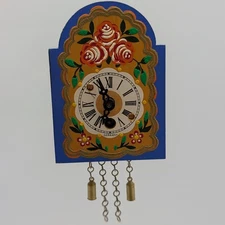Linden West Germany Mini Wall Clock 4” X 3” Blue Floral With Brass Tone Dangles