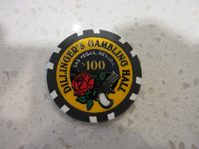 $100 DILLINGER'S GAMBLING HALL Casino Chip Las Vegas NV Black & Silver +FreeGift