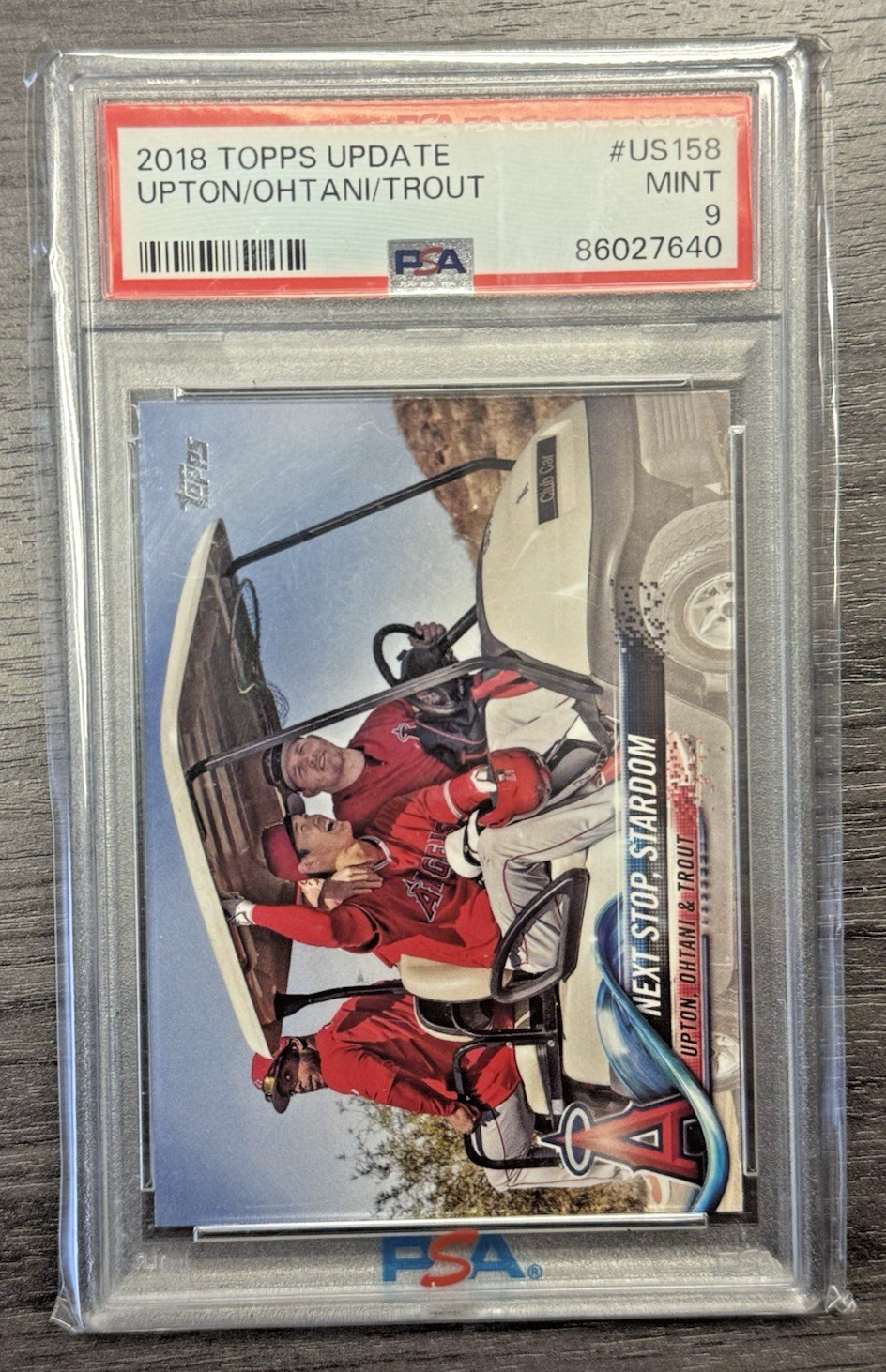 2018 Shohei Ohtani Rookie W/ Trout/Upton #US158 (RC) Topps Update PSA 9 view 3