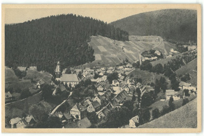Ansichtskarte Wildemann im Harz - Ortsansicht mit Kirche - 1928 - schwarz/weiß