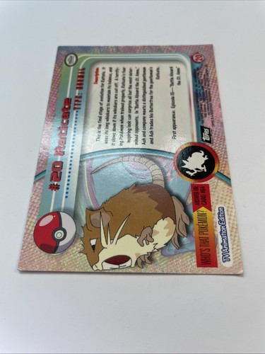 Raticate #20 - Pokémon 1999 Topps TV Animation Black Logo (VLP) - Picture 4 of 4