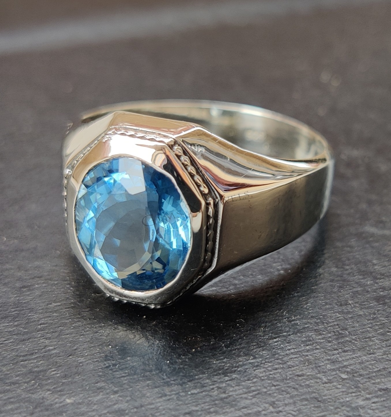Natural Blue Topaz Gemstone with 925 Sterling Silver Ring For Men's. | eBay