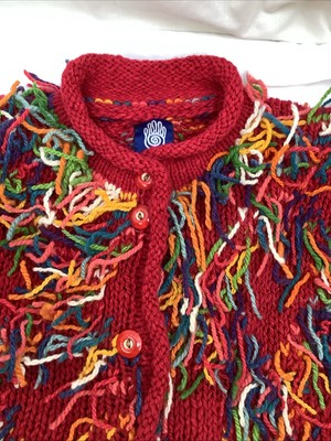 Amano Wool Cardigan Hand Knit Cardigan Women's Small/Medium Red