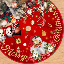 Vintage Christmas Decorations Red Santa Claus Christmas Tree Skirt Merry Xmas Sn
