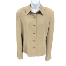 Jones New York Women Beige Button Front Blazer Jacket Career Size 10