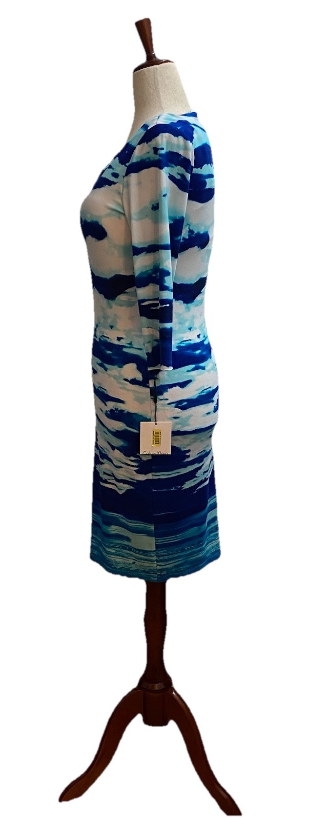 NWT Calvin Klein Sheath Dress Womens Size 6 Blue White Abstract Knee Length thumbnail 2