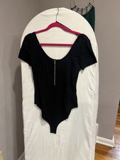 Forever 21 Women's Black Short Sleeve Half-Zip Bodysuit