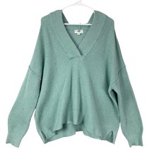 Aerie Womens Oversized Waffle Knit Hoodie Sweater Seafoam Green V-Neck Size M