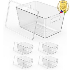 Stackable Fridge Organizer W/ Lids Pantry Storage Containers Clear Kitchen New