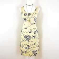 VTG 90s Y2K CoCo Club Cream Semi-Sheer Grey Black Floral Print Midi Dress Sz L