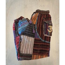 Boho Hippie Harem Patchwork Pants SZ Medium Zippered Pockets