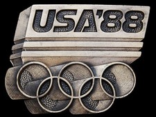 JK27113 REALLY NICE VINTAGE  1988 USA OLYMPIC BADGE  BRASSTONE BELT BUCKLE