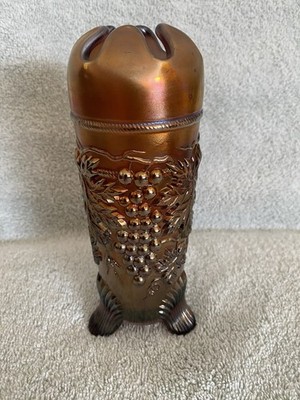 Carnival Glass Grape and Cable Hat Pin Holder