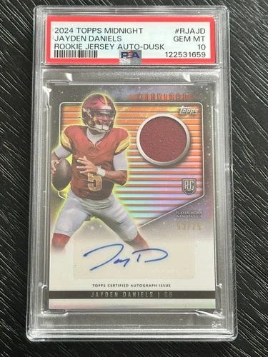 2024 Topps Midnight Jayden Daniels Rookie Jersey Auto Dusk /75 PSA 10
