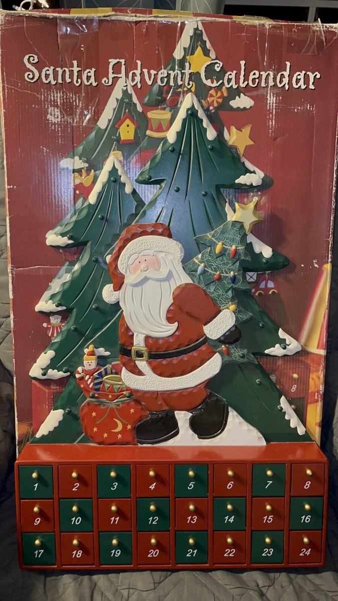 Wooden Christmas Advent Calendar Santa's Tree Ornaments 24