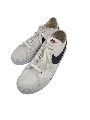 Nike Court Legacy Canvas Tennis Shoes White Black Swoosh Mens Size 7 CW6539-101
