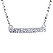 1/10 Ct Round Cut Natural Diamond Bar Pendant Necklace In 14K White Gold -IGI-