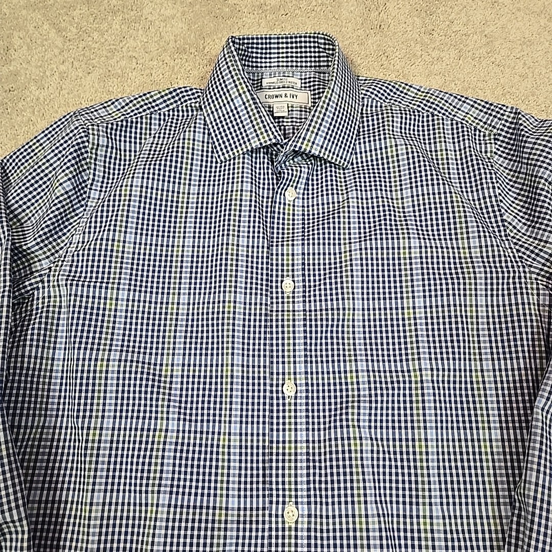 crown and ivy slim fit dress shirt Crown & Ivy Mens Long Sleeve Button Up Dress Shirt M Slim Fit Wrinkle Free