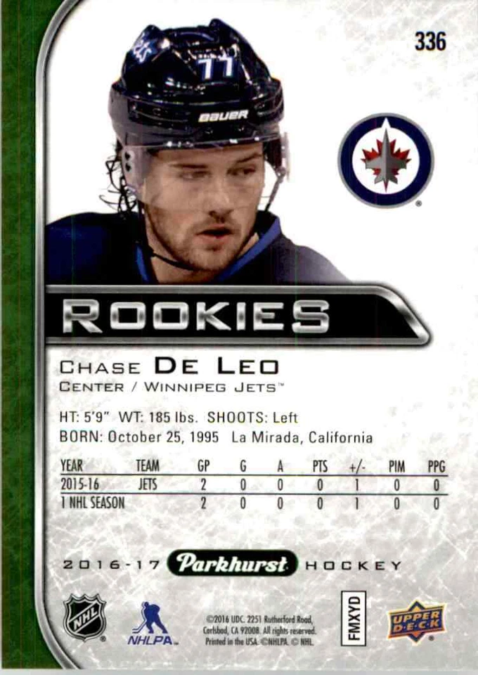 2016-17 Parkhurst Chase De Leo RC #336 - Image 2 of 2