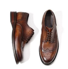 Brogue Men's Real Leather Business Shoes Carved Wing Tip Work Oxfords Wedding