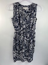 Ann Taylor Loft Petites Dress Women's Sz XXSP Navy Print Keyhole Neck