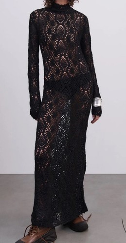 ZARA NEW WOMAN LONG CROCHETED KNIT DRESS LIMITED EDITION BLACK SIZE M 9598/248 - Picture 11 of 15