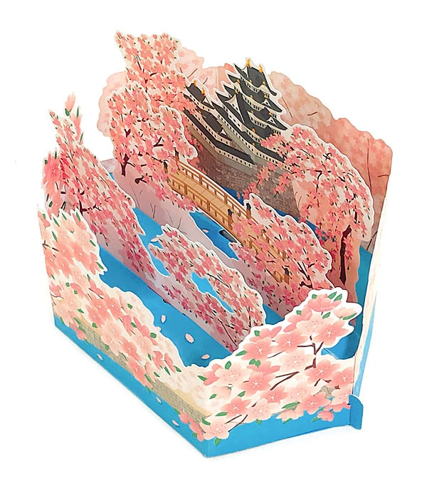 Tarjeta de felicitación emergente flor de cerezo con tarjeta floral 3D castillo blanco Foto 2 de 4