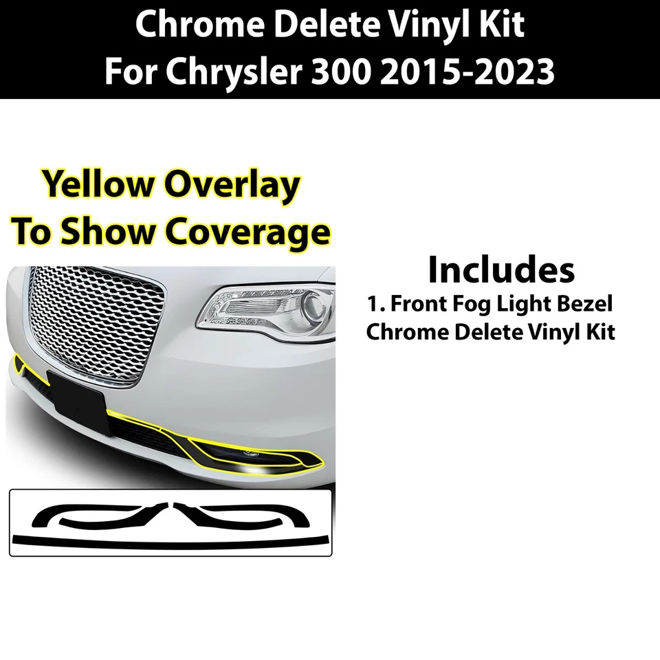Fit Chrysler 300 Front Bezel Lip Chrome Delete Overlay Decal Blackout Trim - Image 2 of 4