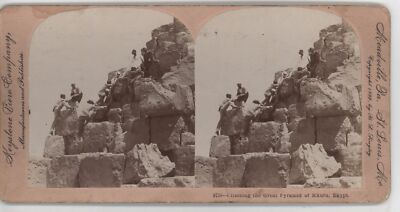 Climbing Great Pyramid of Khufu Egypt Keystone Stereoview