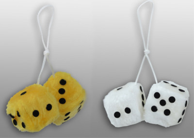 4x Würfel Fuzzy Dice gelb weiss weiß Glückswürfel Rückspiegelwürfel 80er Retro