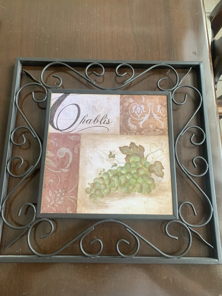 Wal Art лот из 3 / виноград и вино с металлическими рамами, 11 «x 11» каждый, подержанные. - Изображение 3 из 4