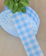 5/8, 7/8 & 1.5” (1 YD) Blue & White Gingham Grosgrain Ribbon Buffalo Plaid Craft