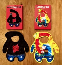 Rockstar Baby Bibs DAVID BOWIE & WOODSTOCK Terrycloth Bib Babero Bavette NEW NIB