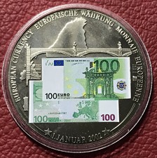 Medaille Europ&auml;ische W&auml;hrung 100 EURO Schein DEUTSCHLAND 1.Januar.2002 in Kapsel