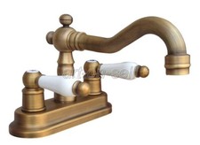 Antique Brass 2 Hole 4" Centerset Deck Mounted Bathroom Faucet Sink Basin Tap