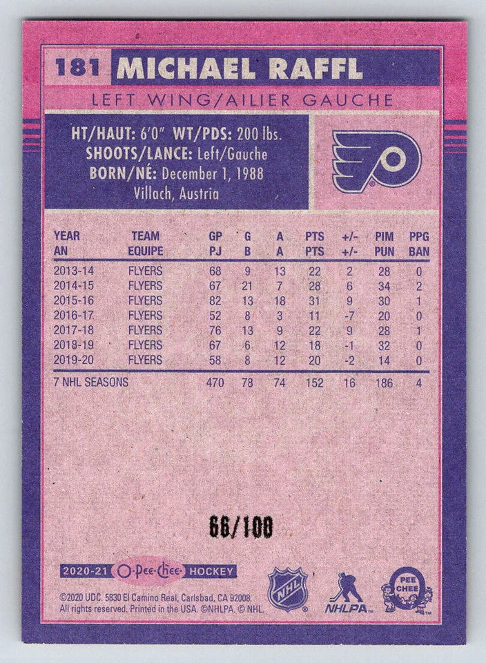 2020-21 O-Pee-Chee Retro Black #181 Michael Raffl /100 (ref 218367) - Image 2 of 2