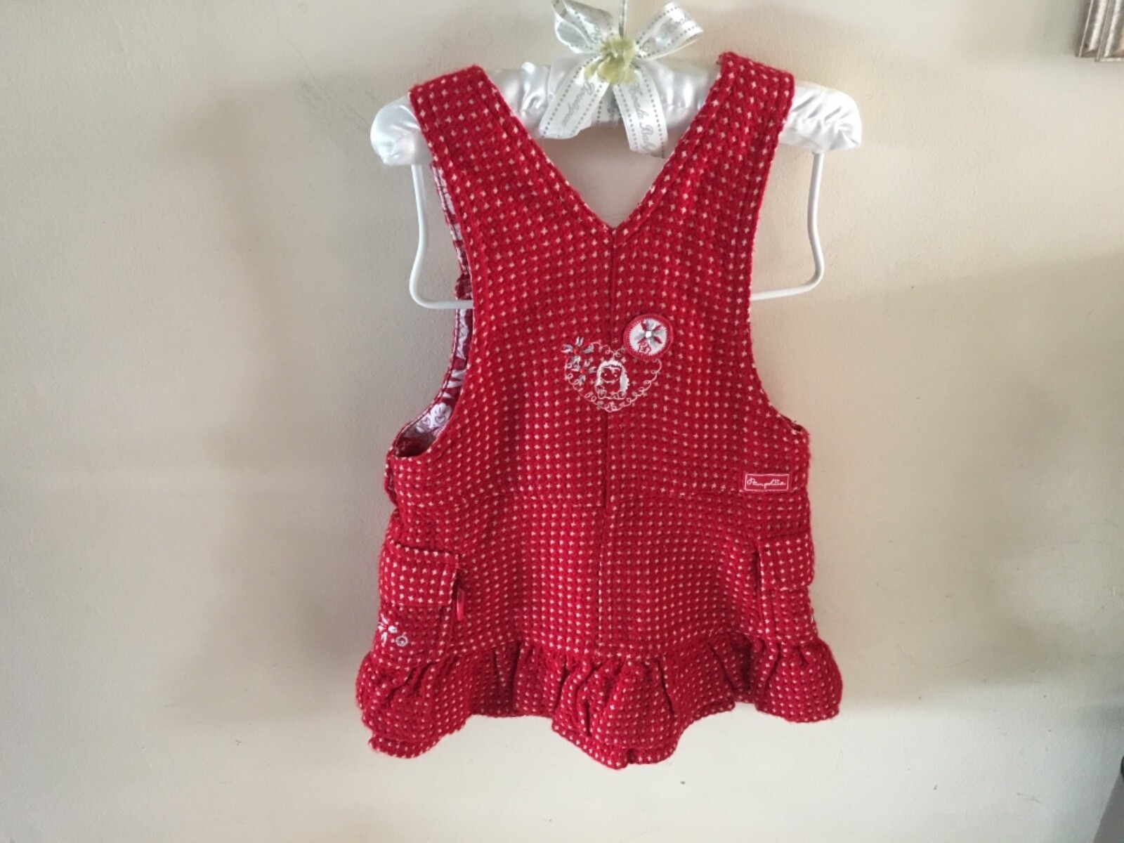 Pampolina Girls Holiday. Toddler 24 MO  Red & White Jumper with Toille Print EUC image 2