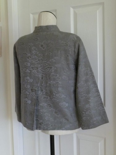 Citron Santa Monica Embossed Cotton/Silk Clouds Dragon-Bird Asian Top Jacket PL - Picture 7 of 12