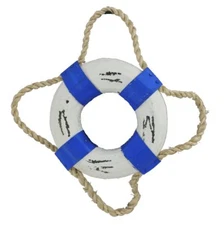  Life Ring Decor 5” Blue & White Wooden Nautical Small Mini Wall Hanging Decor