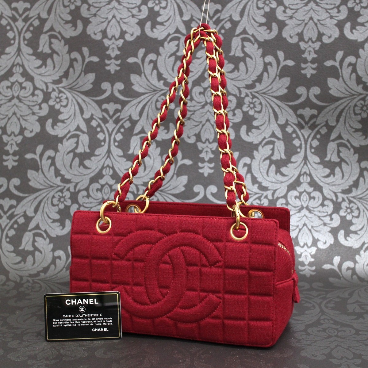 CHANEL Chocobar Cotton Red Shoulder Bag Handbag #2621 Rise-on | eBay